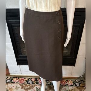 Vtg Tergal Fibres Rhône-Poulenc Brown Knee-Length Lined Skirt Waist 26”